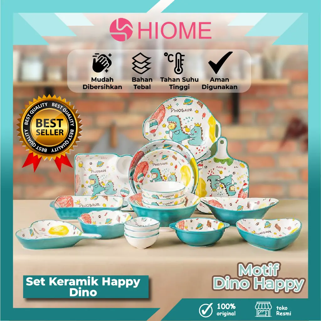 HIOME Mangkok Keramik Korea Lucu Happy Dino Unicorn Korea
