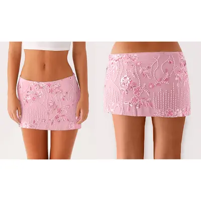 Pink Mini Skirt Sparkly Black Sparkly Skirt MakeMeChic Women's