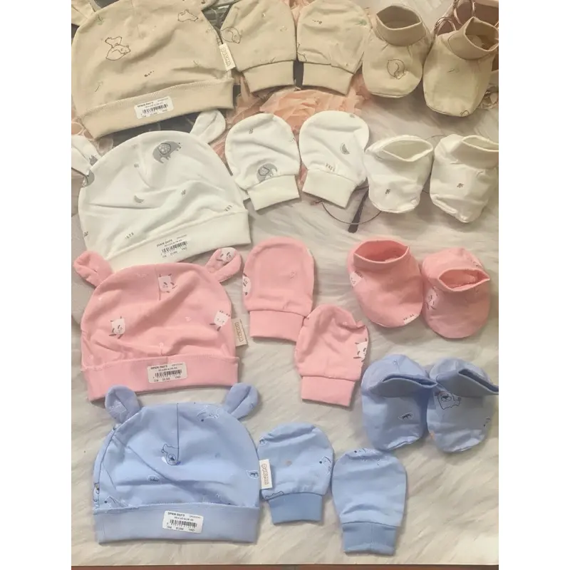 Bộ bao tay và bao chân kèm mũ Dokma dành cho bé sơ sinh chất coton mỹ mềm mại và thoáng  mát