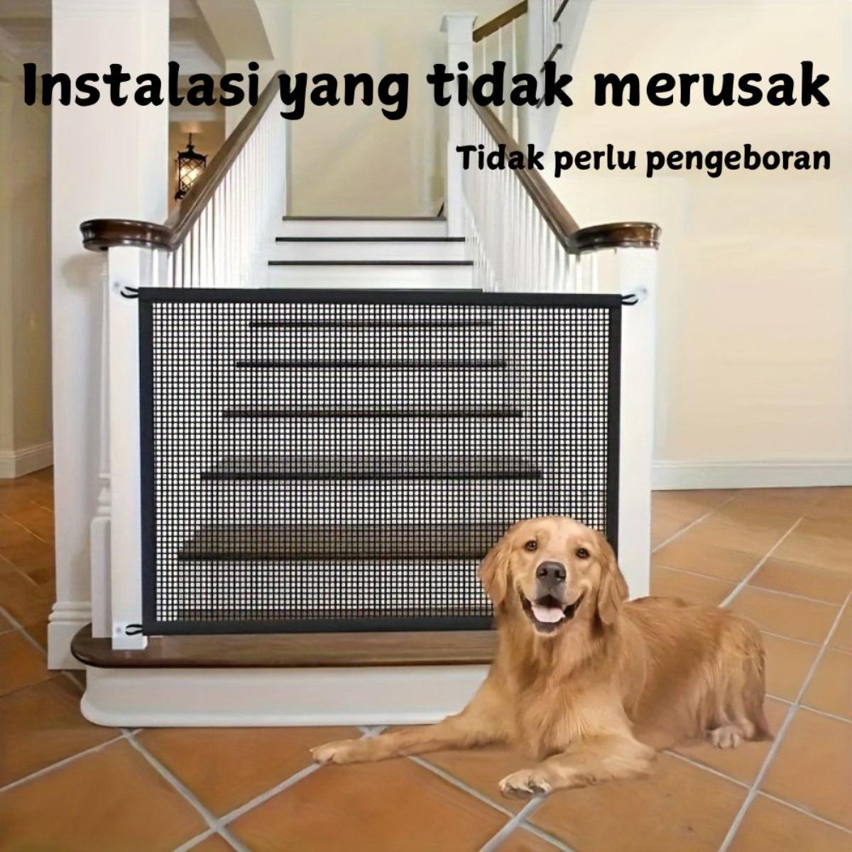 Jaring Penghalang Kucing & Anjing 180CM, Sistem Tarik Ulur, Pagar Hewan Portable Magic Gate, Isolasi Jaring Tembus Pandang, Perlindungan di Pintu, Jendela, dan Balkon, Mudah Dipasang