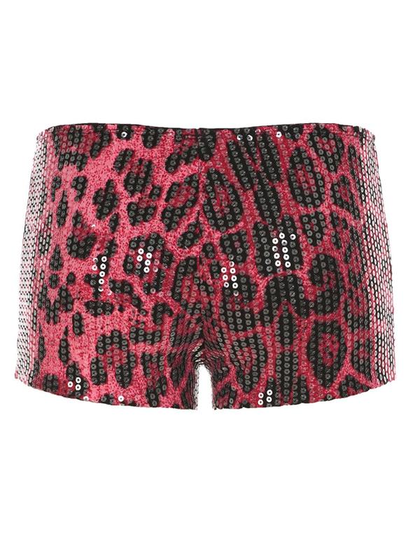 2025 Trendy, Women's Leopard Print Glitter Sequins Shorts, Casual Comfy Shorts for Daily Wear, Ladies Bottoms for All Seasons Womenswear Comfort Black Fitted 4