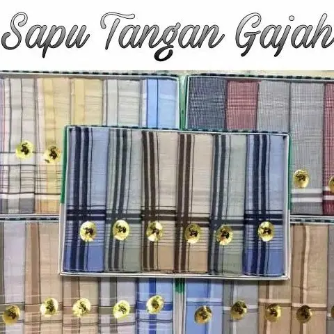 1PC = 6Pcs Saputangan Pria Katun ELEPHANT [ GAJAH ] - Uk 40 x 40 Cm .