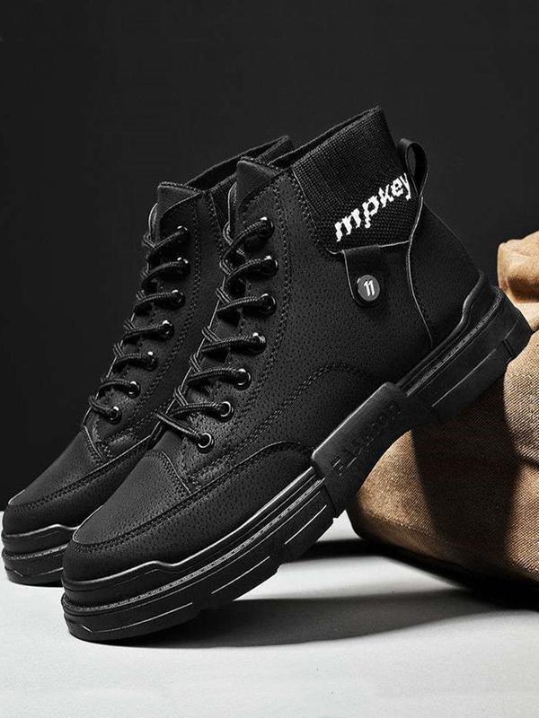 Men's Casual Solid Color Lace up Pu Leather Boots, Fashionable Casual Work Shoes for Daily Wear, Comfortable and Versatile High Top Shoes for Fall & Winter 6
