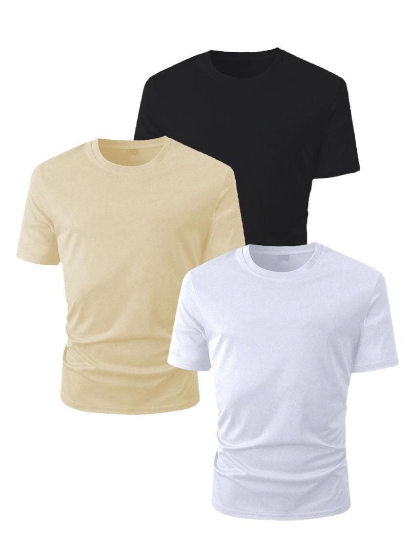 Product Introduction of Men's Solid Color Short Sleeve Tee, Regular Fit Casual Basic T-shirt for Summer, Men's Top for Daily Wear 7