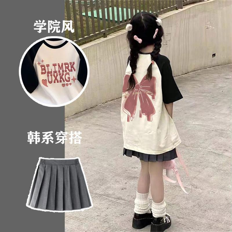 Bộ Váy Xếp Ly Dopamine, Phong Cách Nóng Bỏng, Dành Cho Học Sinh Nữ, Áo ngắn Tay Dáng Rộng Rãi, Váy Ngắn, Bộ Hai Mảnh, Xu Hướng Ins, Năm 2025 0