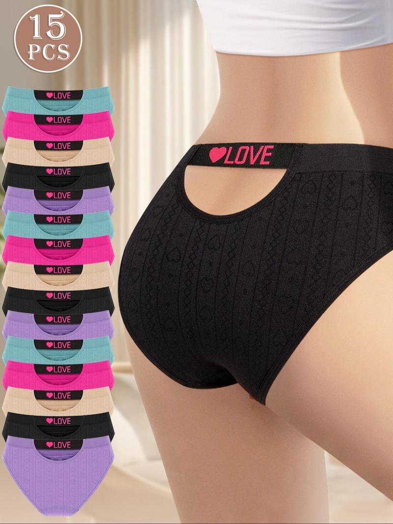 Product Introduction of Women's Heart Pattern Letter Tape Waist Cut Out Panty, Soft Comfy Breathable Panty for Daily Wear, Underwear for All Seasons 2