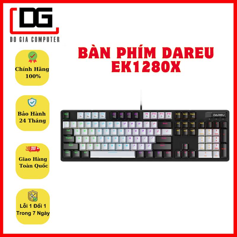 Bàn phím quang cơ Gaming DAREU EK1280X BLACK-GREY Kháng nước Optical switch MULTI LED - BLUE SWITCH