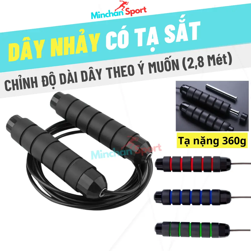 Dây Nhảy Thể Dục Có Tạ Sắt Giúp Tập Hiệu Quả Nhanh Chóng Dài 2.8m Lõi Thép Tập Thể Thao Có Thể Điều Chỉnh Độ Dài Dây, Hỗ Trợ Luyện Tập Tiện Lợi Tại Nhà Tăng Sức Bền MSJ-ST+MCS002