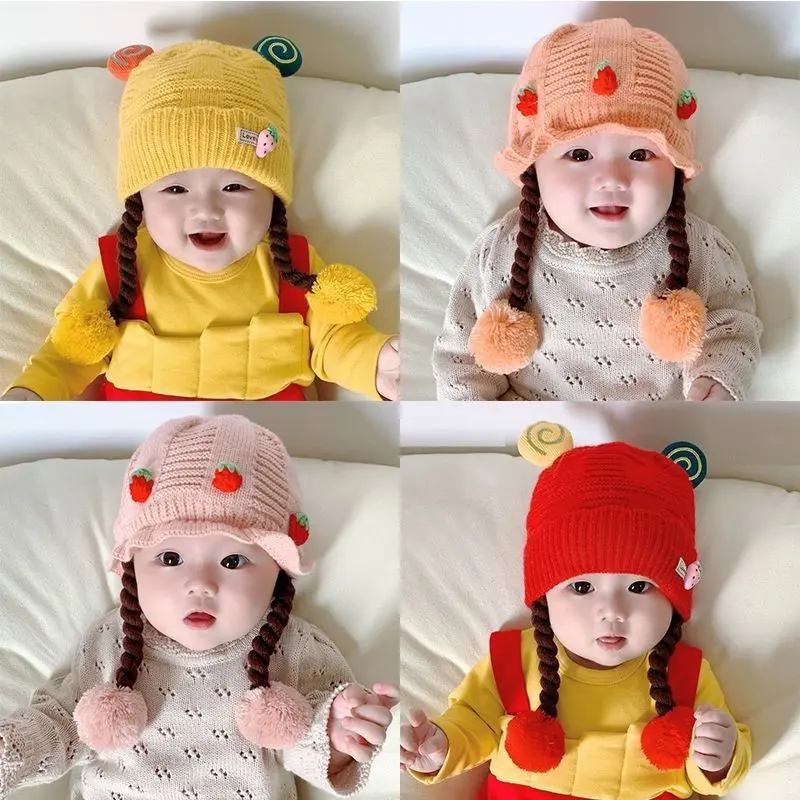 Mũ Trẻ Em Bé Có Bịt Tai, Len Và Dệt Kim, Tóc Giả Dễ Thương, Thích Hợp Cho Mùa Thu Và Mùa Đông, Áo Chui Đầu Cho Trẻ Sơ Sinh, Giữ Nhiệt, Mũ Dày, Phong Cách Ngầu