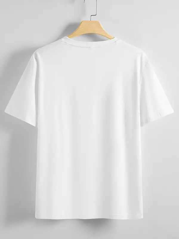 Unisex Men's Cartoon & Letter Print Drop Shoulder Tee, Regular Fit Street Fashion Soft Comfy Round Neck Half Sleeve T-Shirt for Daily Wear, Unisex Top for Summer 1