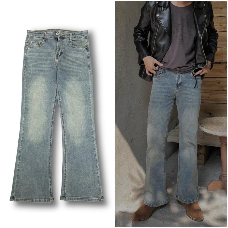 Quần jeans nam ống loe XANH SÁNG BỤI TRƠN TALURETRO quần ống loe nam co dãn bền màu kèm ảnh thật