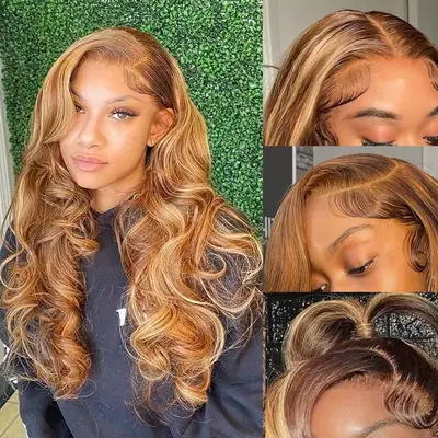 Hawaiian curly natural looking honey blonde offers h.d lace front brown root lace wig