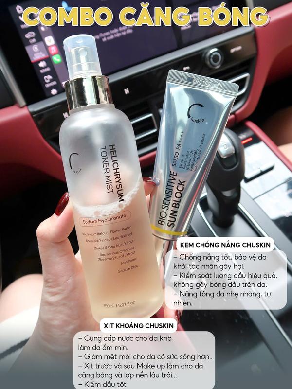  CB0136 - Combo Xịt Khoáng & Kem Chống Nắng Chuskin | Dưỡng Ẩm Nâng Tone Bảo Vệ Da 