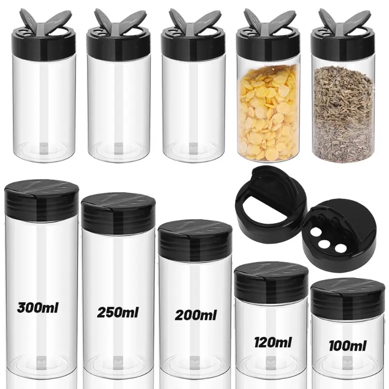 Botol Rempah, Selak Berganda, dengan Penutup Rama-rama, Plastik Jelas, Kapasiti 100-300ML, Sesuai untuk Rempah, Lada, Garam, dan Perasa, Bekalan Penyimpanan Dapur