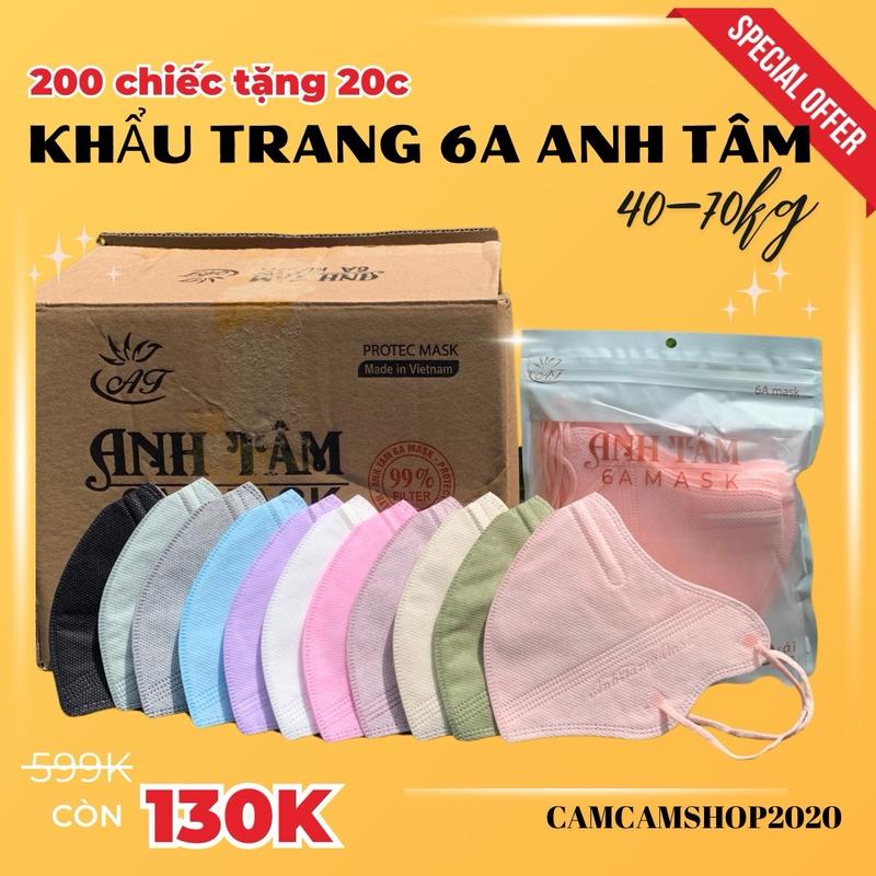 Thùng 200 chiếc khẩu trang 6A mask Anh Tâm kháng khuẩn, lọc bụi, chống nắng tặng 20 chiếc Accessories Phụ Kiện đủ màu Kiềng Nhung khautrang