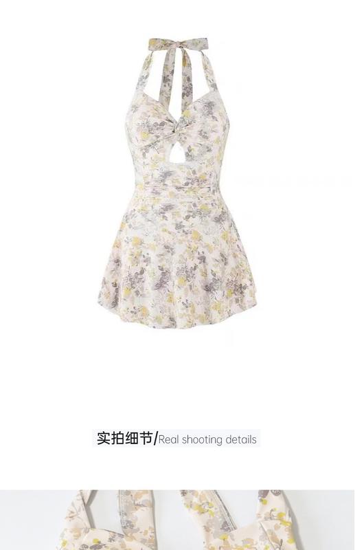 Product Introduction of Swimsuit Women's One-Piece Floral Skirt Small Chest Push up Sexy Pure Desire Style Halter Hot Spring Women's Swimsuit 8