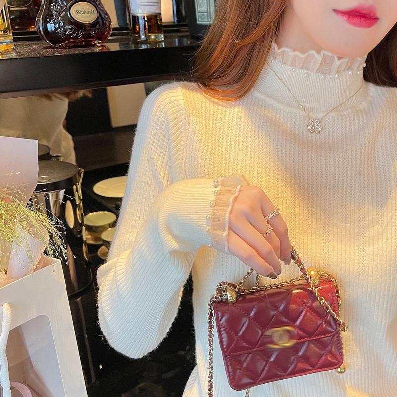 Product Introduction of Áo Len Cổ Lọ Phong Cách Cổ Điển, Dành Cho Nữ, Thích Hợp Cho Mùa Thu Và Mùa Đông, Mỏng Vừa Vặn, Với Đồ Len Ngoại Cỡ, Thiết Kế Ren Phong Cách Phương Tây Ngọc Trai, Hàng Mới Về 3