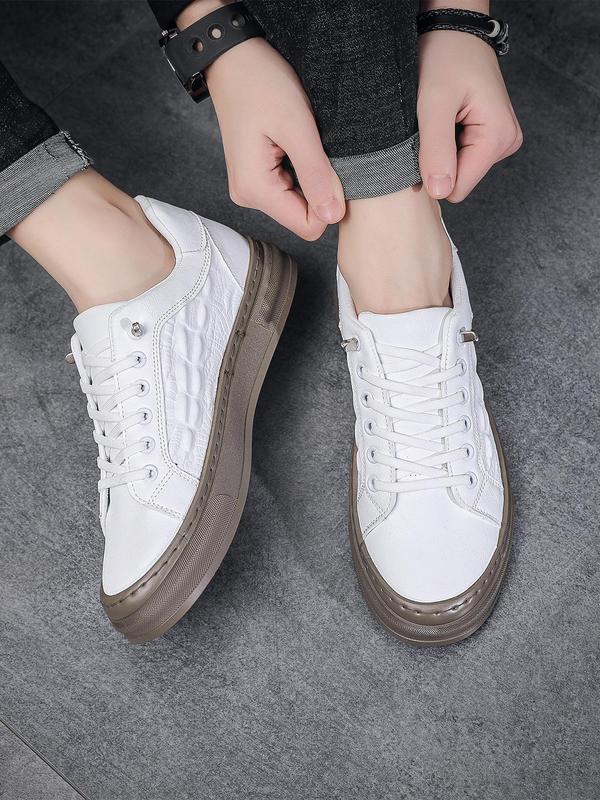 Men's Trendy And Personalized Crocodile Pattern Embossed Low-top Lace-up Skates, Fashionable And Versatile PU Leather Thick-soled Sports Shoes 0