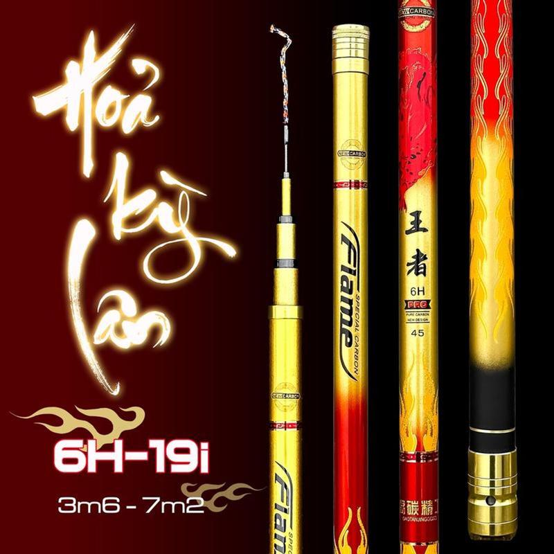  Hỏa Kỳ Lân Cần Câu 6H-19i Bản Nâng Cấp Chất Liệu Carbon Phôi Dày Tải 2.5-3.5kg Màu Vàng Đỏ Đỉnh Cao 