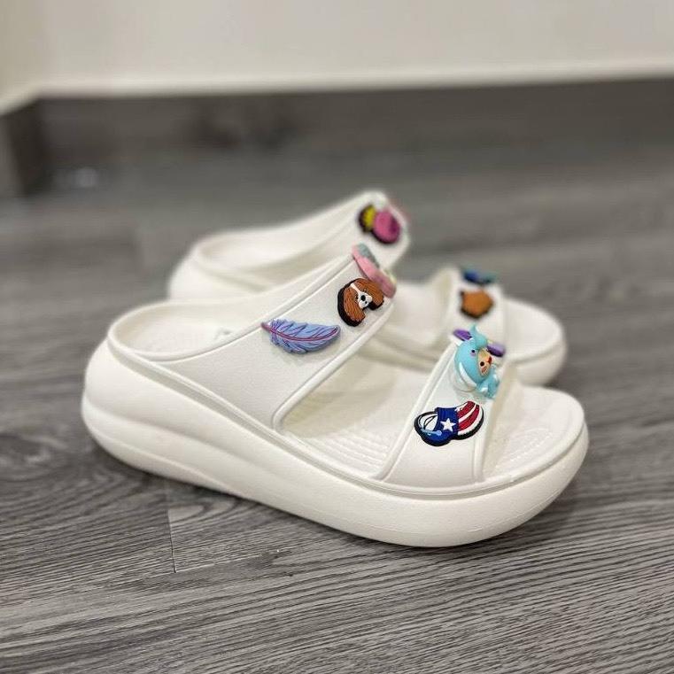 [ Tặng Charm ] Dép Cro đúc 2 Quai Ngang Đế Cao 7cm Thời Trang Cho Nữ Tặng Sticker Ngẫu Nhiên 6