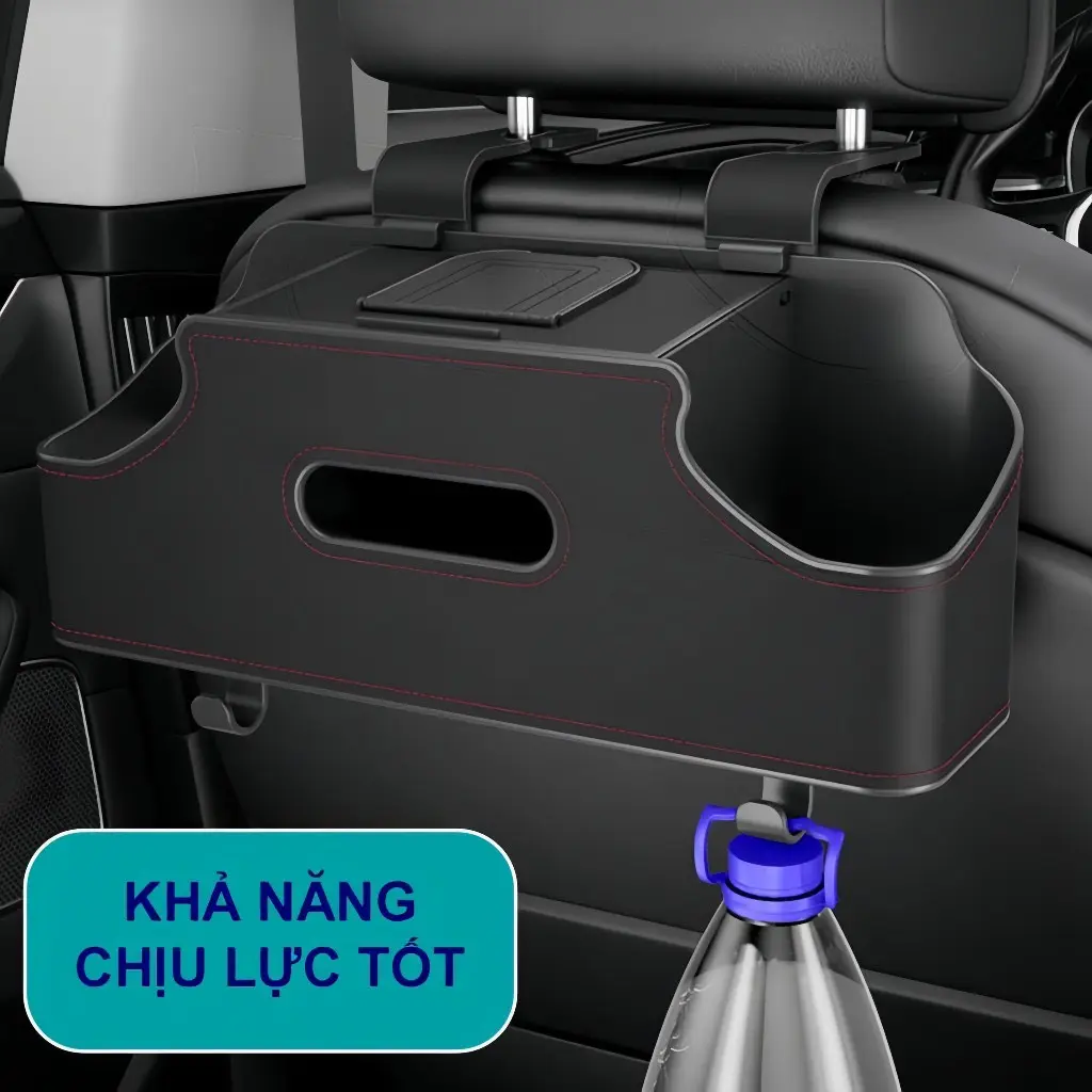Hộp Đựng Đồ Treo Ghế Ô Tô Da PU Đa Năng Kiêm Khay Để Cốc, Giá Để Điện Thoại, Hộp Đựng Giấy, Móc Treo Đồ Nội Thất