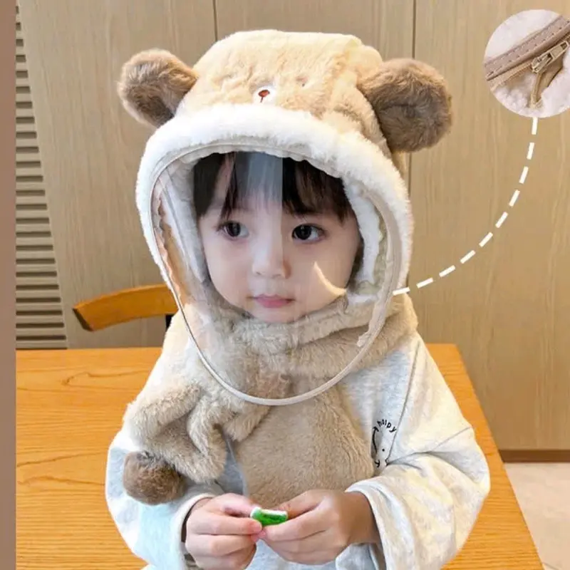 Mũ lông cừu trùm đầu kèm kính, chống gió, che tai 3 in 1 chống lạnh cho bé 0