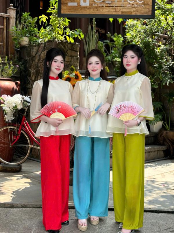 [FREESHIP] C18 SÉT Đồ Bộ Pháp Phục babydoll kèm QUẦN Chất chéo Hàn (áo 2 lớp) Đi DU XUÂN, ĐI CHÙA, ĐI CHƠI , 38KG-60KG Nữ Kem Women Top Bơ Thời Trang Miju