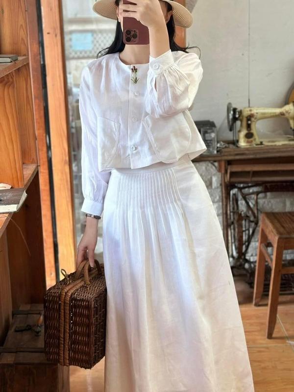 Sét  nữ mùa hè vải linen Hàn Bộ mặc nhà nữ áo và chân váy nữ  màu trắng style ,đi chơi,dạo phố,dự tiệc C44433 Top Women đầm thúc váy cổđiển chânváy trongsuốt váy bônggòn bộquầnáo icon full set đồ haanh. vay thietke  sang trọng váy thường mặc 7