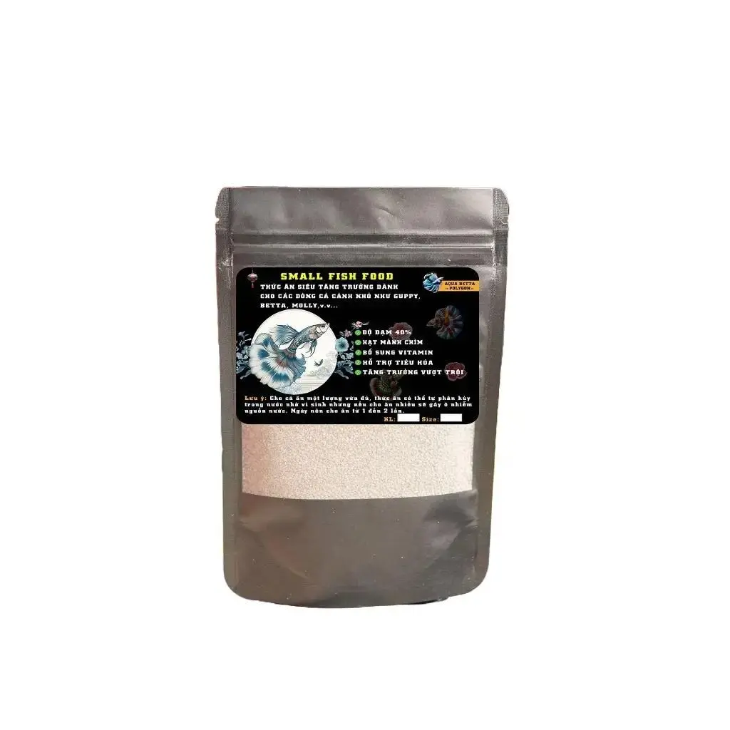 Thức ăn tăng trưởng cho cá 7 màu, guppy, betta: Sản phẩm độc quyền từ Betta Polygon | Cám Mỹ 40% Đạm