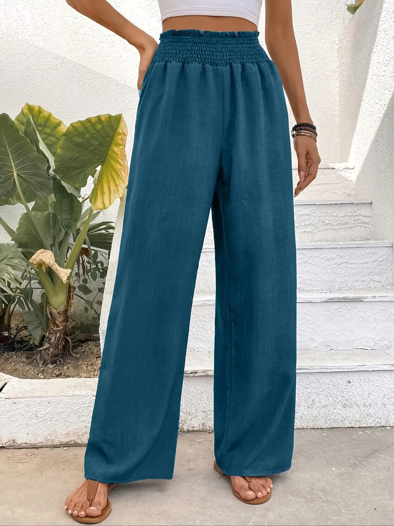 Women's Solid Color Wide Leg Pants, Casual Comfy Fashion Trousers for Spring & Fall, Women's Bottoms for Daily Wear