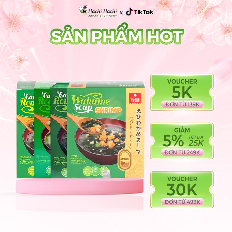 Canh rong biển Asuzac vị tôm/ thịt bò/ đậu hũ/ miso 40g x 10 gói - Hachi Hachi Japan Shop