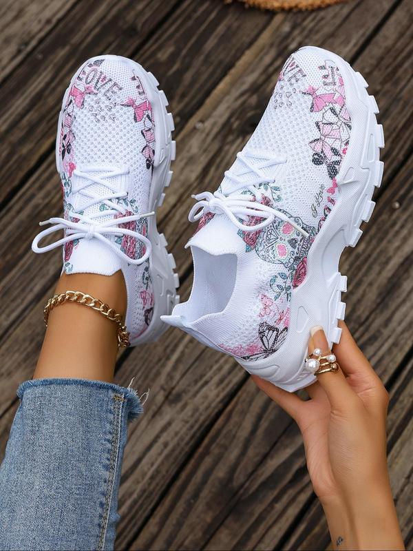 TikTok Shop Women s Fashionable Floral Print Lace Up Low Top Sneakers 2024 New Style Casual Comfortable Breathable Sports Running Shoes Girl s All match Basic Shoes for Daily Wear Walking Shoes