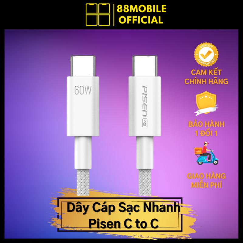 Dây Cáp Sạc Nhanh Pisen 60W 3A Type C to Type C Chuyển Dữ Liệu Dành Cho Thiết Bị Táo và Androil Sạc Điện Thoại sạc pro30w