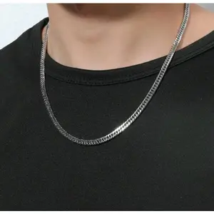 Kalung titanium rantai silver pria anti karat anti luntur 012 Pelapisan Logam Harian Perempuan  Laki-laki elegan