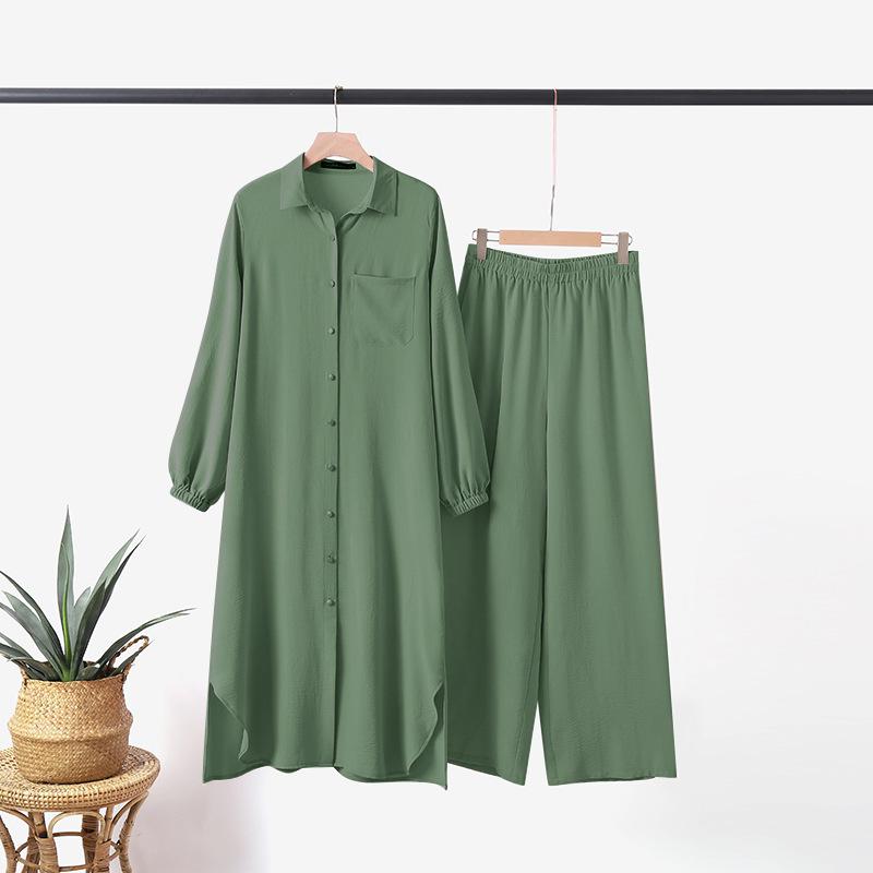 Product Introduction of Hot Sale Muslim Women's Wear Discount for Arabic Style Two-Piece Suit Spring and Autumn New Long Sleeve Shirt Trousers Suit 16