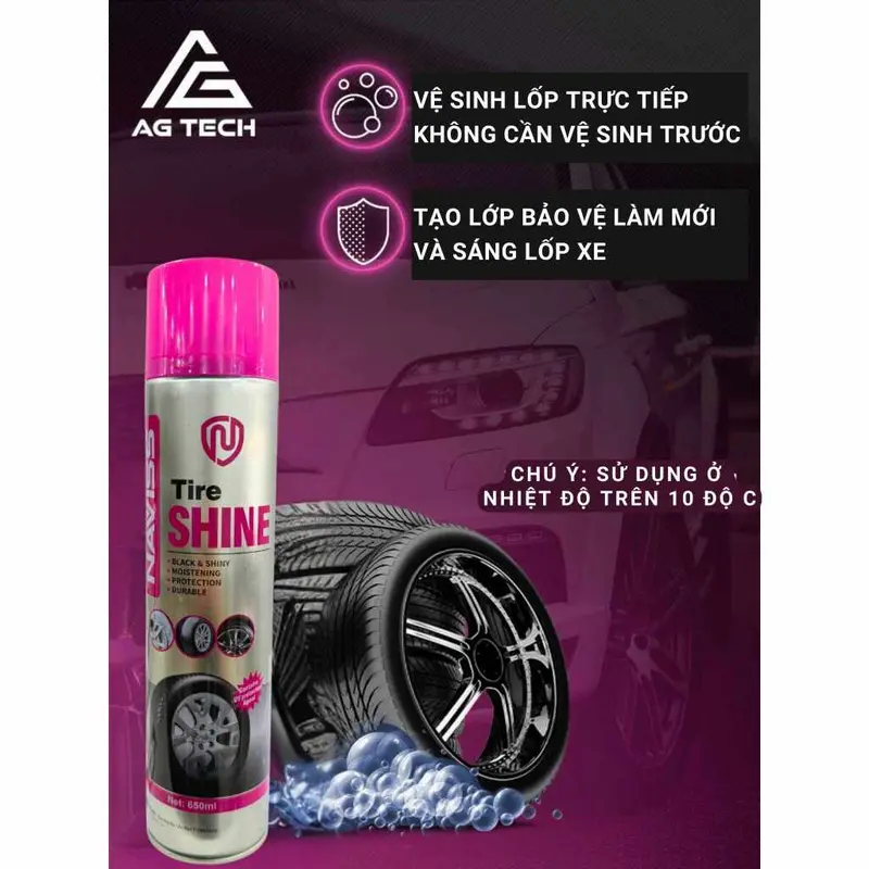 Bình xịt dưỡng bóng vỏ lốp ô tô, phục hồi nhựa đen, chống bám bụi, chống dính nước cọ  rửa 2