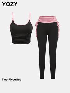 YOZY Two-Piece Set Women's Colorblock Crop Cami Top & Drawstring Waist Leggings Set, Casual Fashion Cozy Breathable Outfits for Daily Outdoor Wear, Ladies Clothes for All Seasons