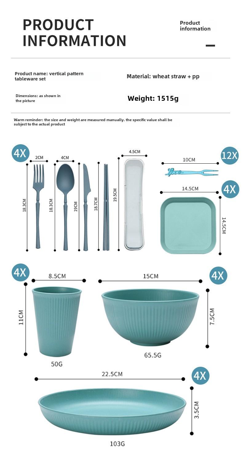Product Introduction of Wheat Straw Soup Bowl Dish Plate Cup Set Student Household Portable Knife Fork Spoon and Chopsticks Tableware Gift Cutlery 2