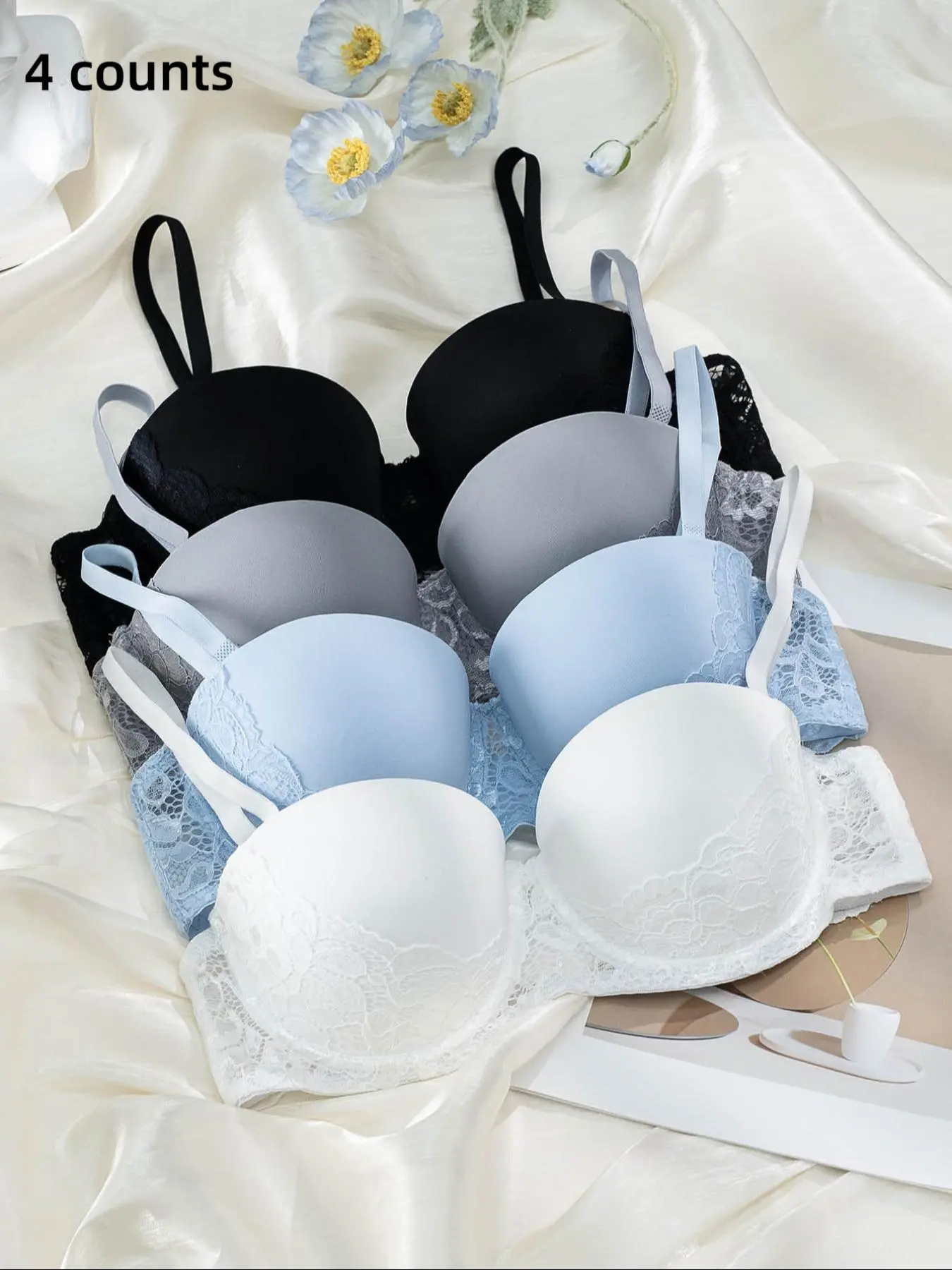Women's Floral Lace Push Up Bra, Comfortable Breathable Underwire Bra, Soft Lingerie for All Seasons