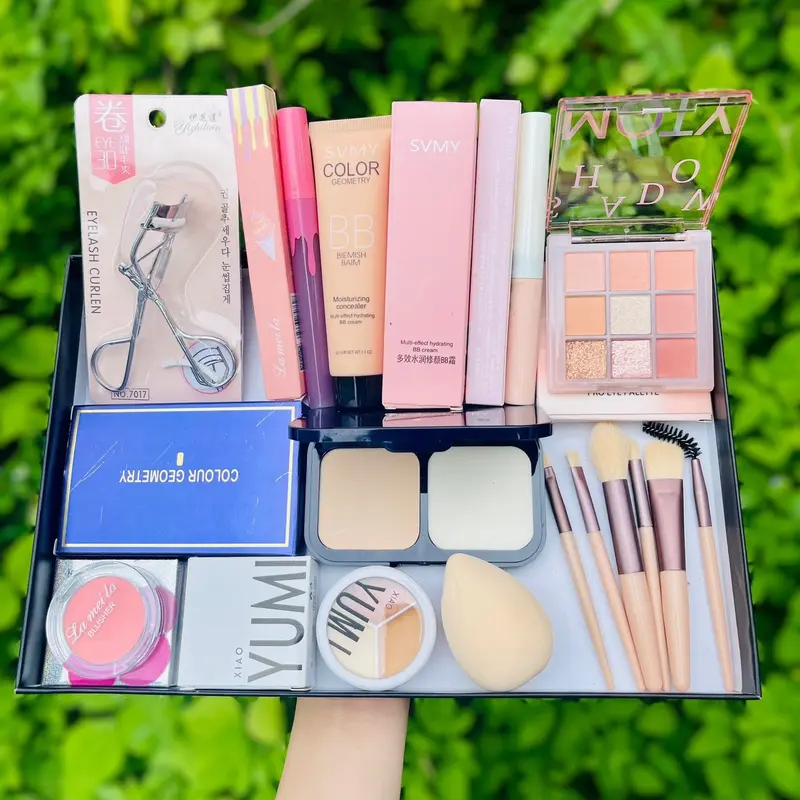 Bộ trang điểm 10 món L2 có phấn phủ , bảng mắt , sonkem , kẹp mi ,... cosmentics Cosmetic Son Môi Kem Nền 0