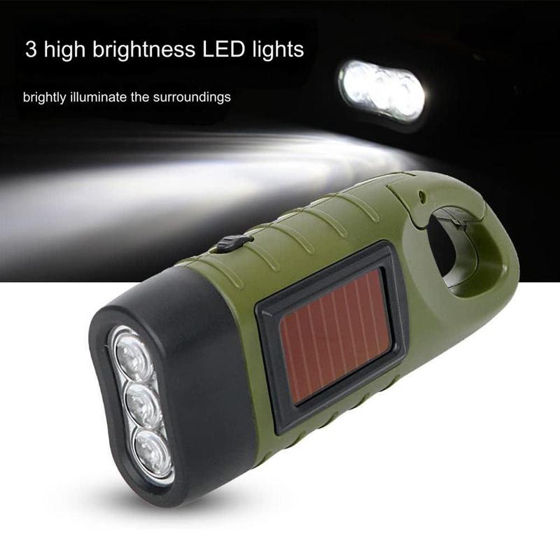 Đèn sạc, Chạy bằng tay, Đèn pin LED, Sạc bằng năng lượng mặt trời, Bao gồm Móc sạc, Không cần pin, Nhẹ và nhỏ, Thích hợp để phòng tránh thảm họa, Bảo vệ chống động đất và mất điện, Lý Tưởng cho leo núi, đi bộ đường dài và sử dụng khẩn cấp
