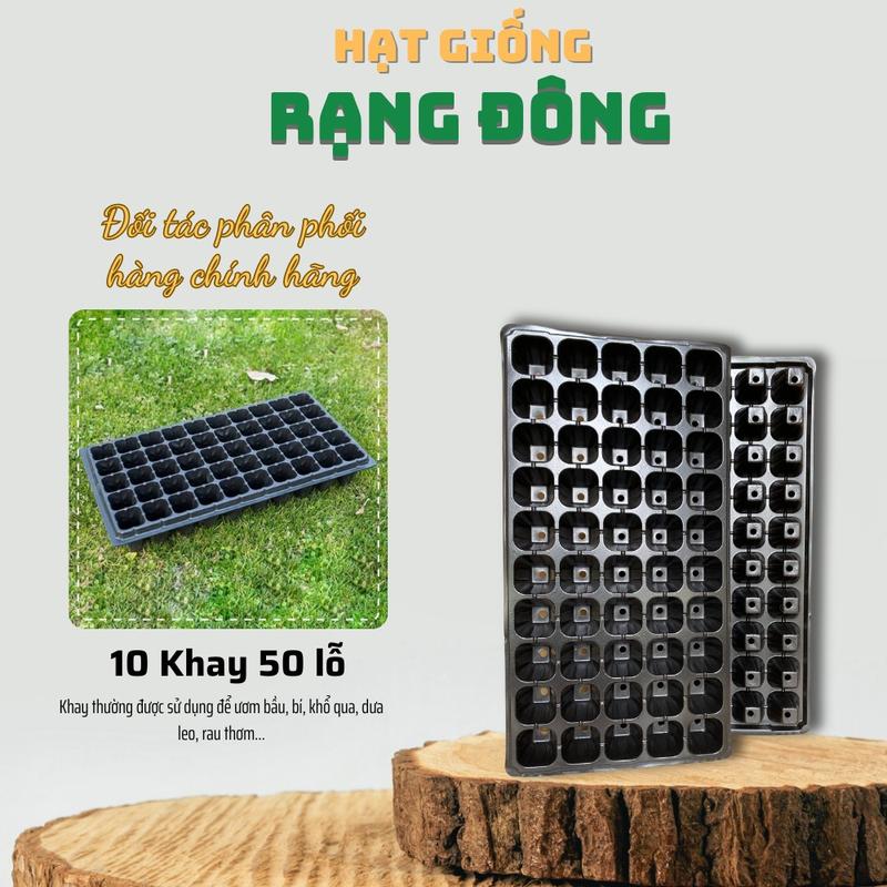 Khay Ươm Hạt Giống 50 Lỗ 10 cái - Nhựa dày chịu nhiệt phù hợp: giâm cành ươm dưa cà bầu bí - Hạt giống Rạng Đông