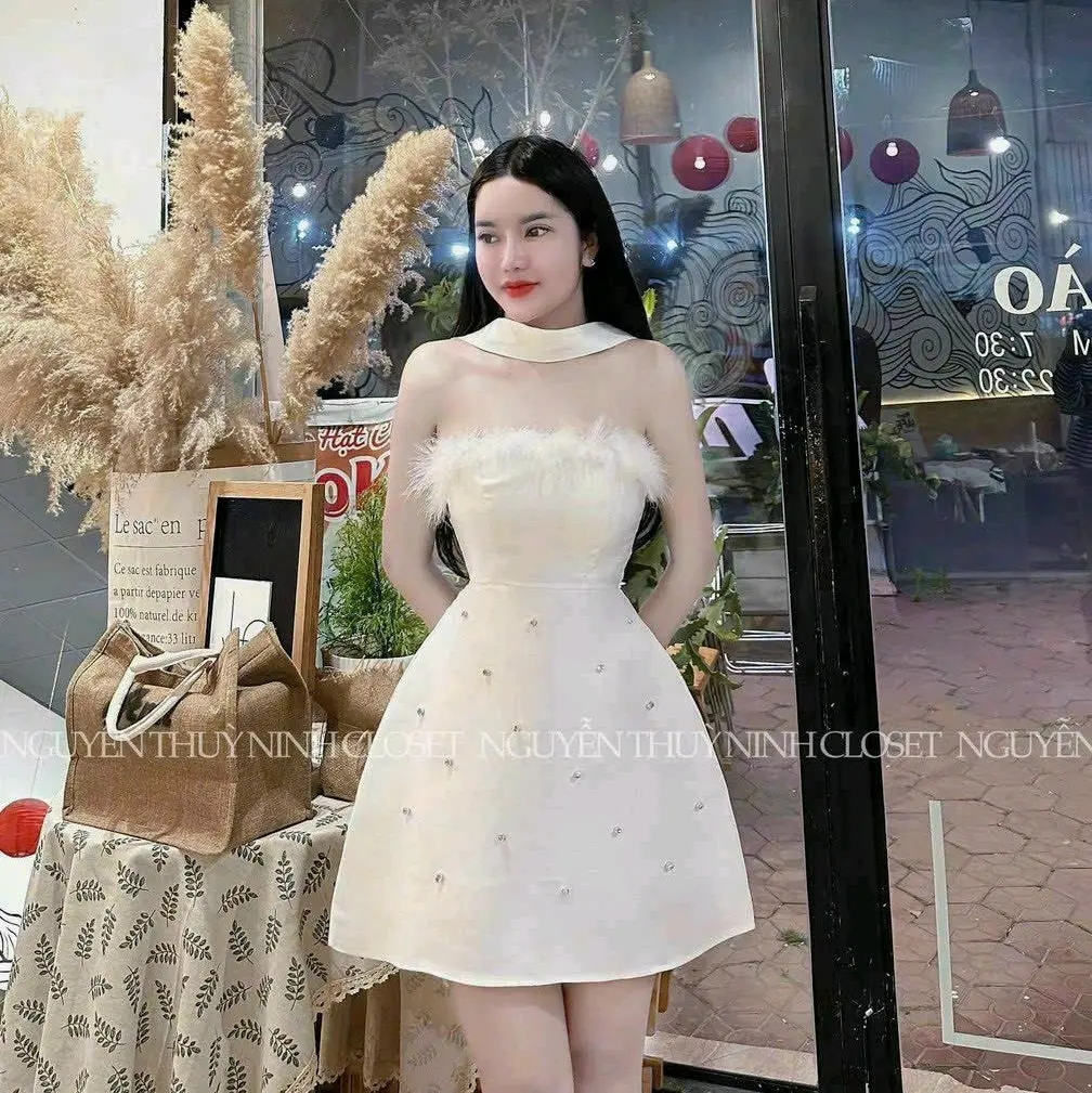 ĐẦM TAPTA PHỐI LÔNG ĐÍNH CƯỜM (CÓ LÓT, CÓ MÚT NGỰC)