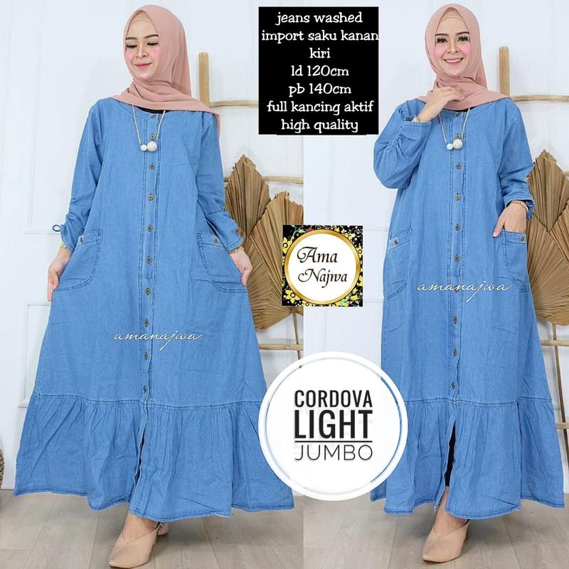gamis jeans jumbo xxl-xxxxl -gamis super jumbo jeans ld 120-140 cm Dress Muslim Baju Wanita Dewasa 5