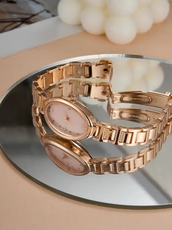 Women's Elegant Oval Dial Quartz Watch, Exquisite Trendy Wristwatch, Fashionable Watch for Women As Gift with Box 5