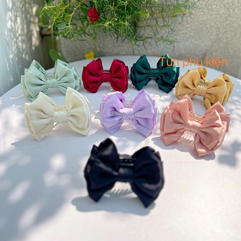   Kẹp càng cua 3r dài  Kẹp tóc búi củ tỏi đính nơ lụa phong cách Hàn Quốc xinh xắn - Hàng thiết kế của Tũn Nữ Women 