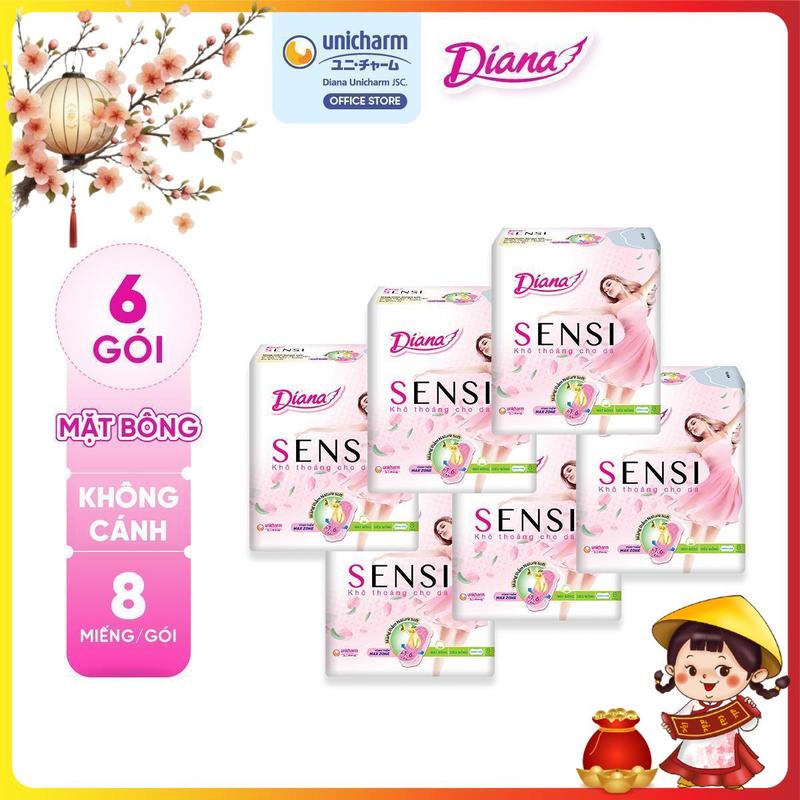 COMBO 6 Diana Băng vệ sinh Sensi siêu mỏng không cánh 8 miếng gói