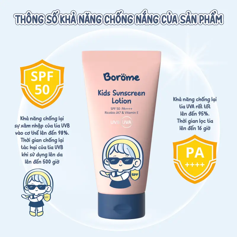 Kem chống nắng, Kem dưỡng ẩm, Sữa rửa mặt dạng bọt cho bé Borome thành phần lành tính, an toàn, dịu nhẹ 5
