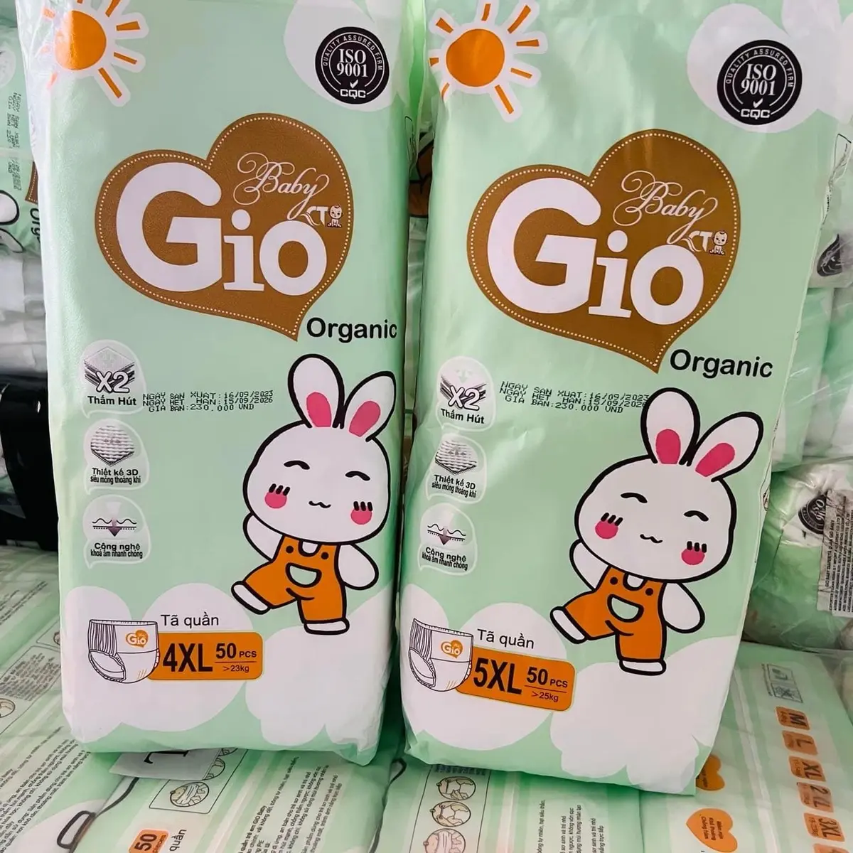 Bỉm BabyGio Organic 100 miếng đủ size M tới 5XL, Tã em bé từ 5 đến 28 kg cho bé Voi