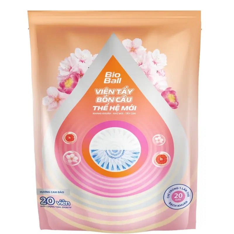 (9) MUA 1 túi 20 Viên Xả Bồn Cầu 2 ngăn BIOBALL hương Cam Đào - Mẫu mới 4PS 1